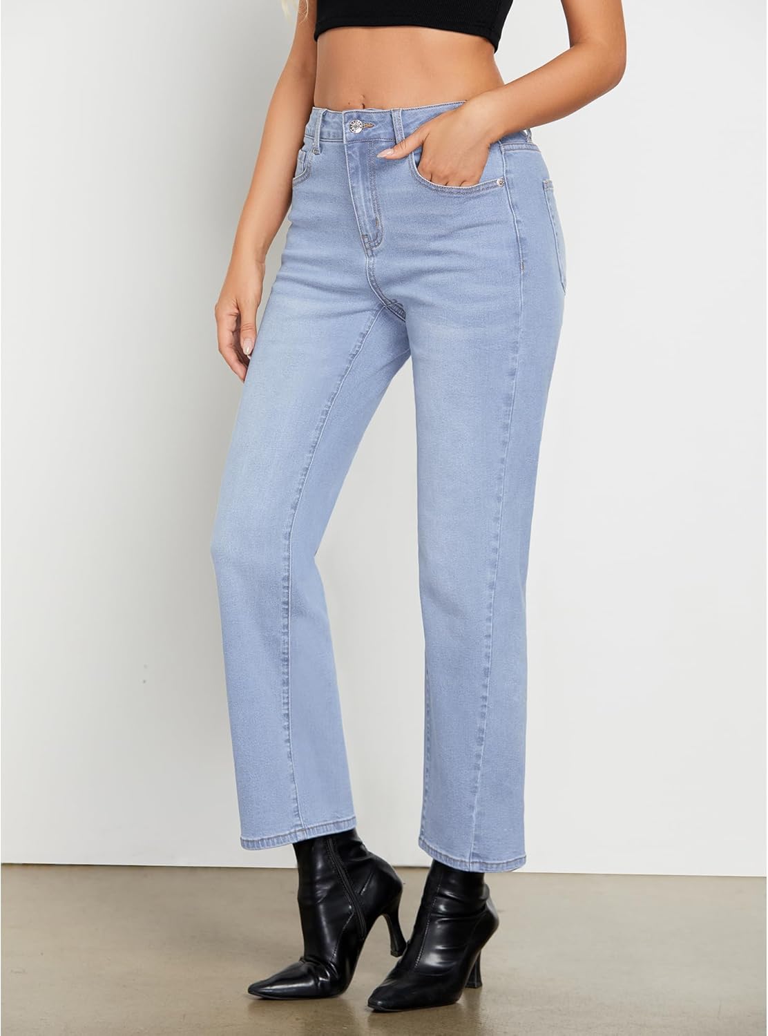 GRAPENT Straight Leg Jeans for Women High Waisted Trendy Ankle Length Forward Seams Stretchy Denim Pants Baggy JeansRoadknight Blue