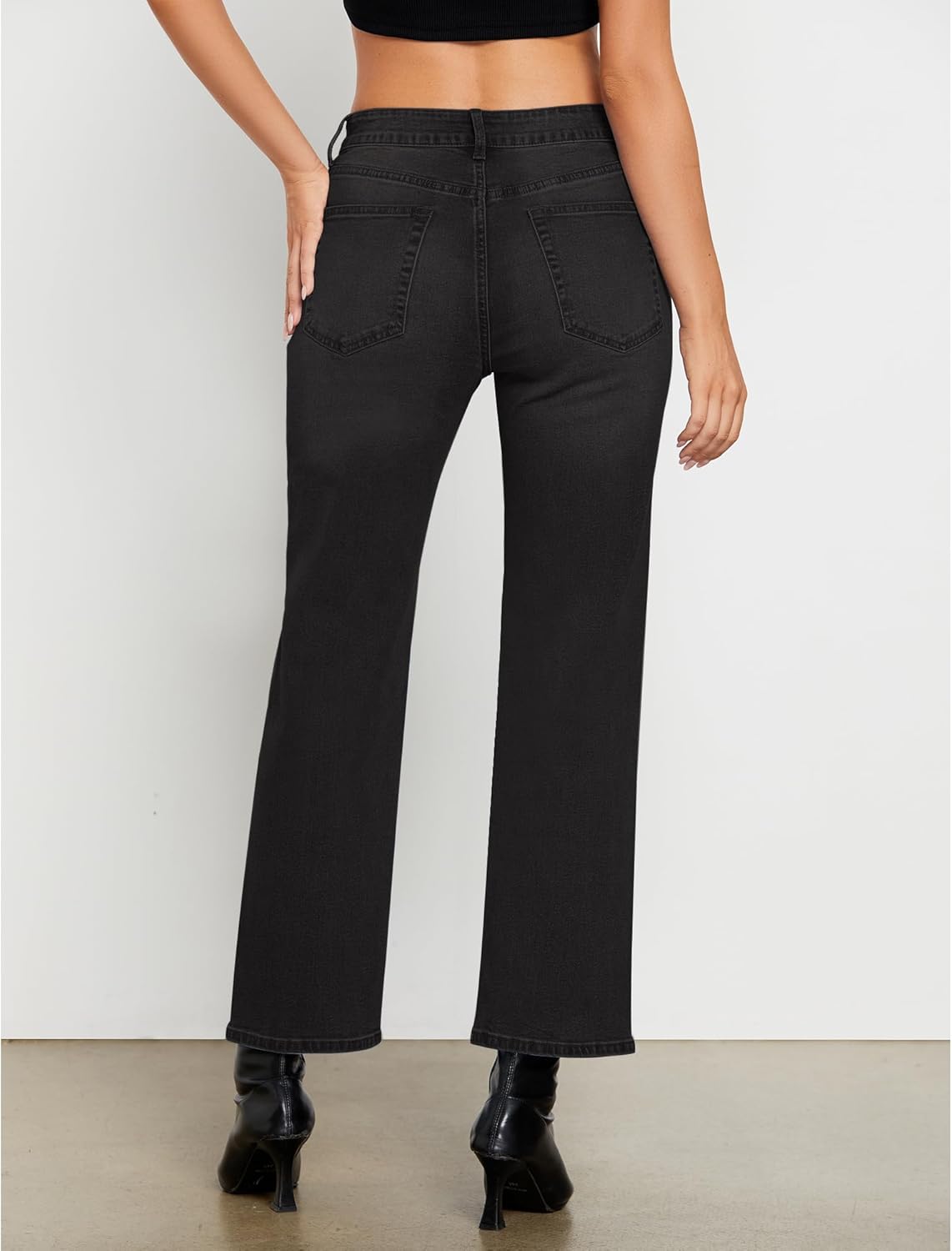 GRAPENT Straight Leg Jeans for Women High Waisted Trendy Ankle Length Forward Seams Stretchy Denim Pants Baggy JeansWashed Black