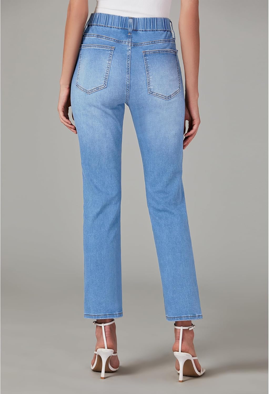 GRAPENT Straight Leg Jeans for Women Trendy Pull On High Waisted Cropped Elastic Waist Stretchy Denim Pants Ankle JeansCody Blue