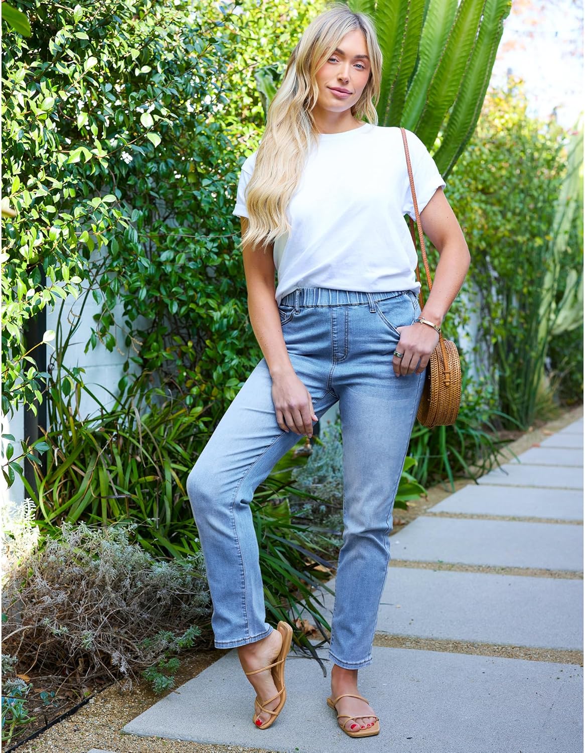 GRAPENT Straight Leg Jeans for Women Trendy Pull On High Waisted Cropped Elastic Waist Stretchy Denim Pants Ankle JeansCody Blue