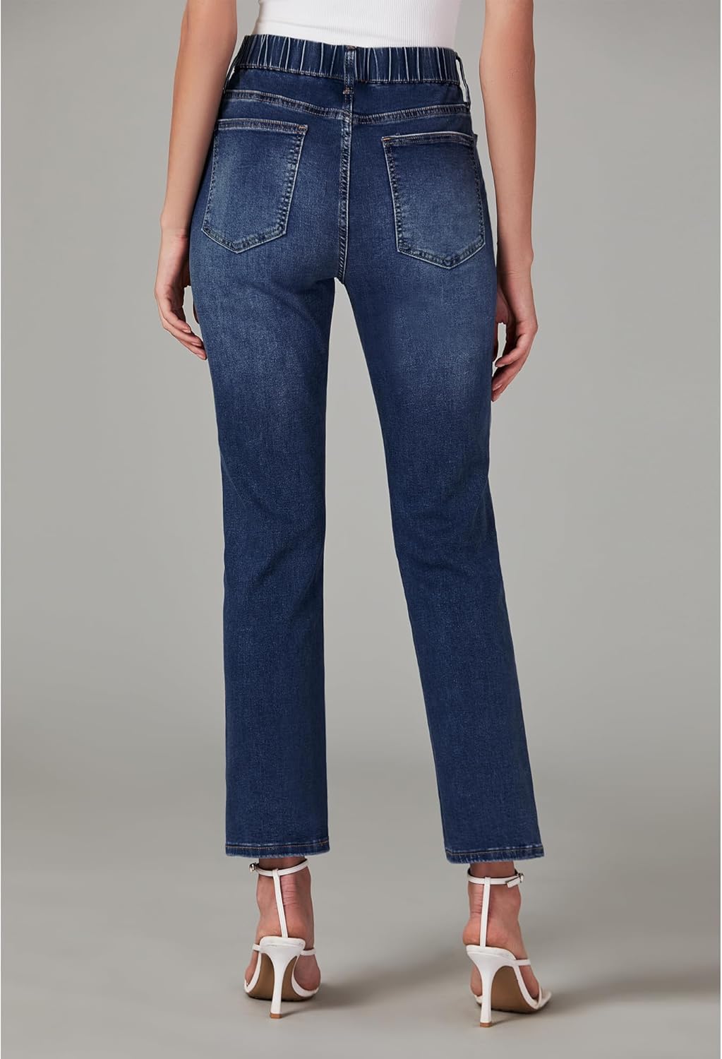 GRAPENT Straight Leg Jeans for Women Trendy Pull On High Waisted Cropped Elastic Waist Stretchy Denim Pants Ankle JeansDarkness Blue