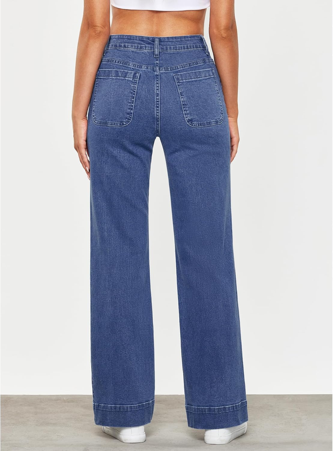 GRAPENT Wide Leg Jeans for Women High Waisted Flare Trendy Stretchy Denim Pants Duo Pockets Trouser JeansClassic Blue