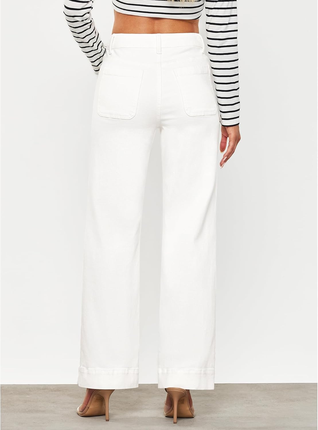 GRAPENT Wide Leg Jeans for Women High Waisted Flare Trendy Stretchy Denim Pants Duo Pockets Trouser JeansCream White