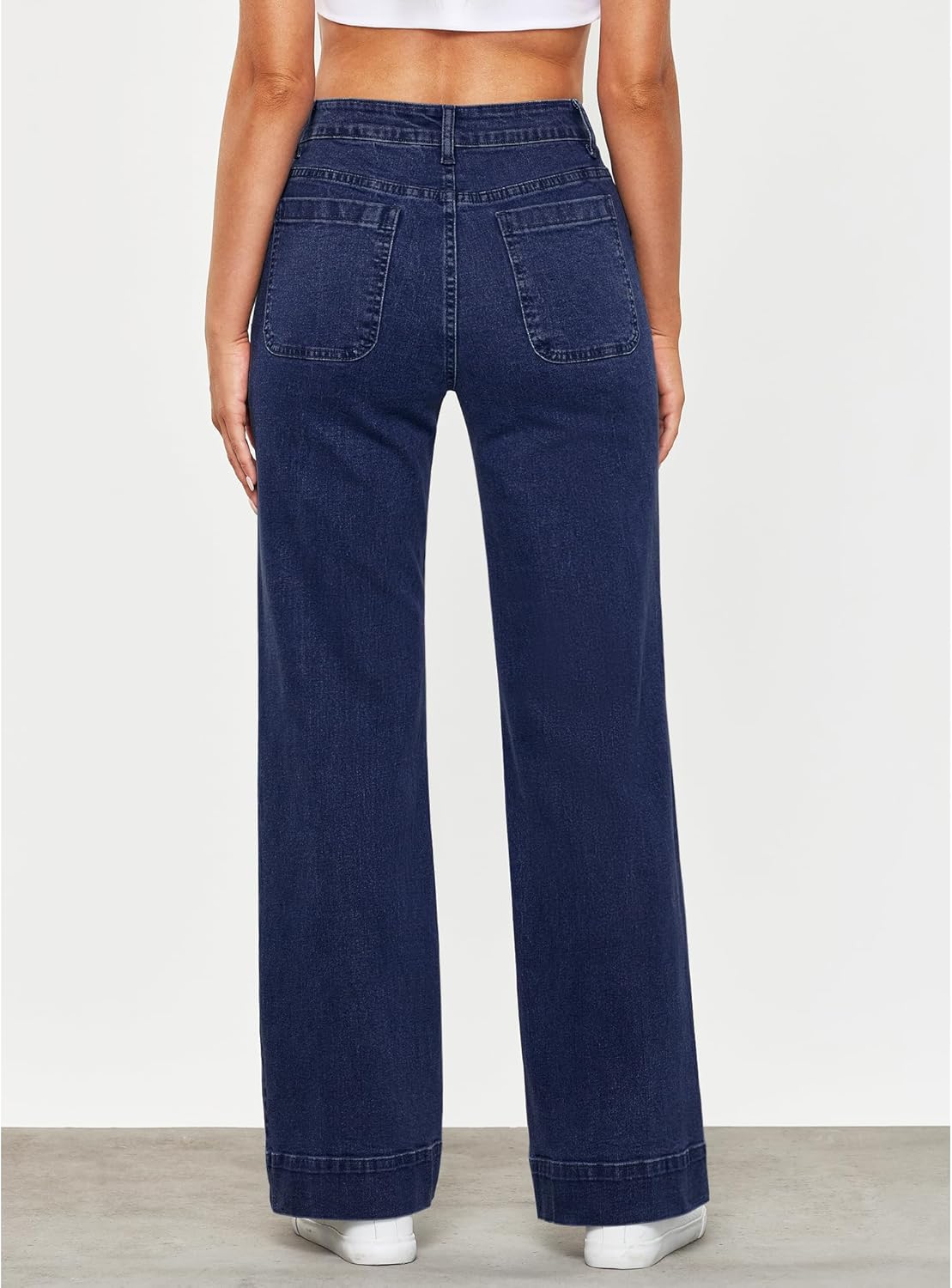 GRAPENT Wide Leg Jeans for Women High Waisted Flare Trendy Stretchy Denim Pants Duo Pockets Trouser JeansDarkness Blue