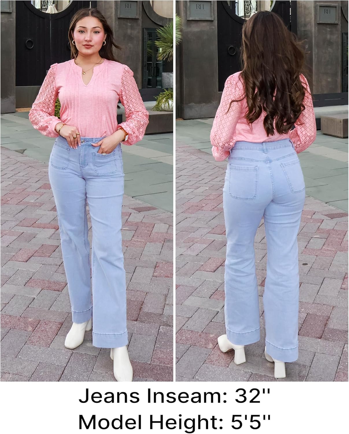 GRAPENT Wide Leg Jeans for Women High Waisted Flare Trendy Stretchy Denim Pants Duo Pockets Trouser JeansRoadnight Blue