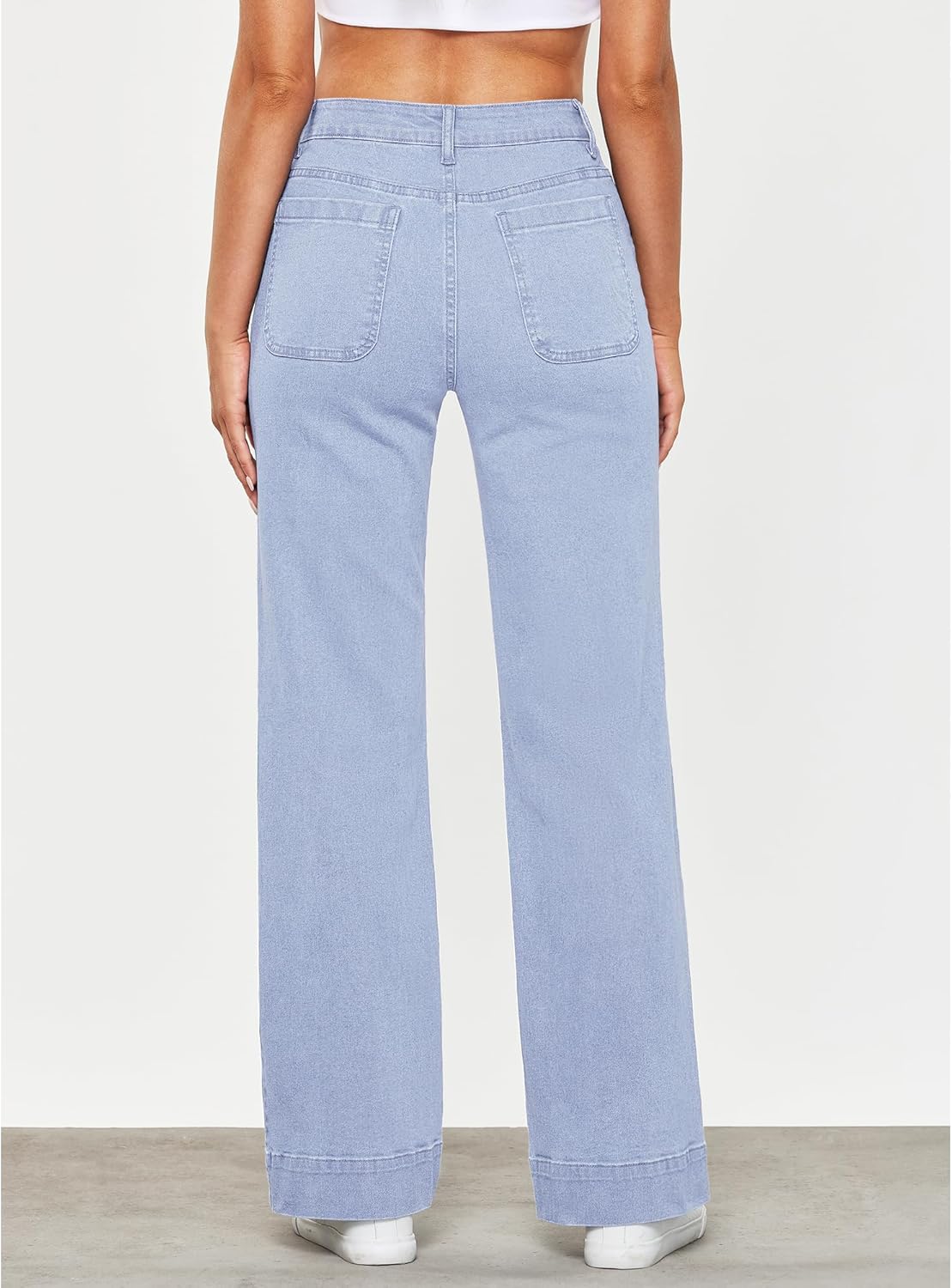 GRAPENT Wide Leg Jeans for Women High Waisted Flare Trendy Stretchy Denim Pants Duo Pockets Trouser JeansRoadnight Blue