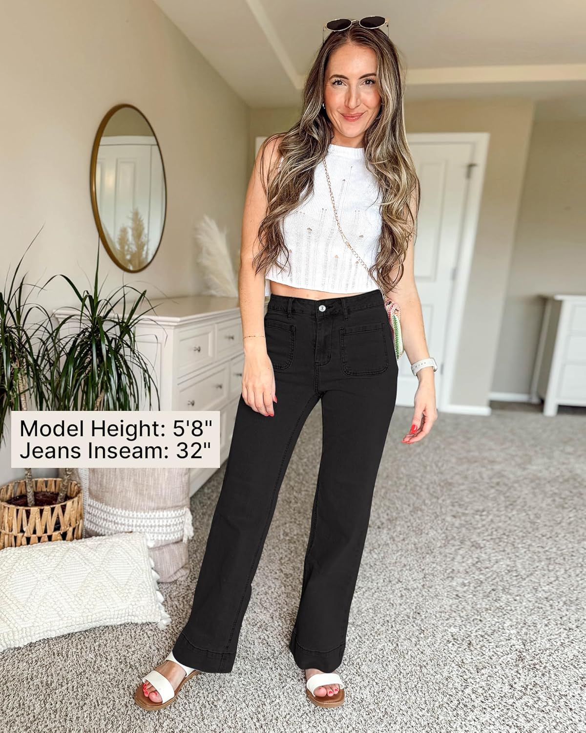 GRAPENT Wide Leg Jeans for Women High Waisted Flare Trendy Stretchy Denim Pants Duo Pockets Trouser JeansWashed Black