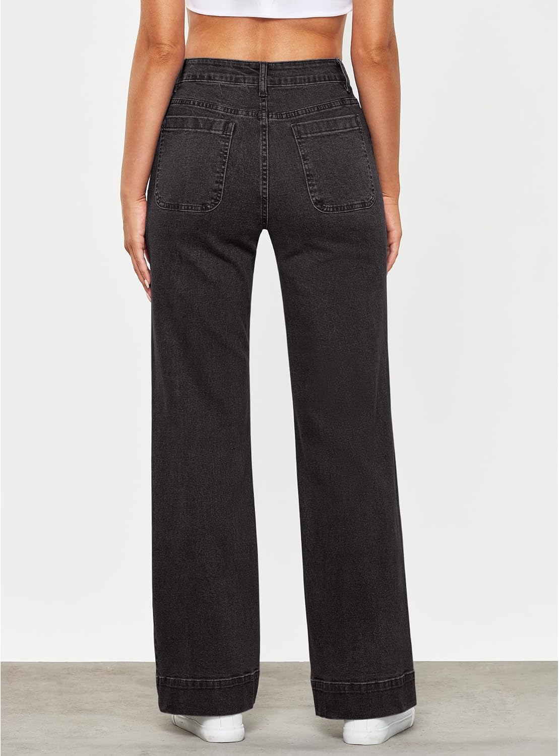 GRAPENT Wide Leg Jeans for Women High Waisted Flare Trendy Stretchy Denim Pants Duo Pockets Trouser JeansWashed Black