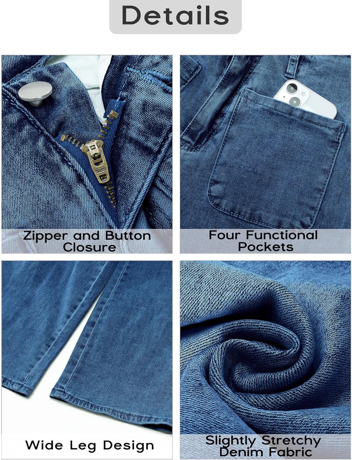 GRAPENT Wide Leg Jeans for Women High Waisted Straight Leg Stretchy Cropped Denim Pants with Pockets Jean TrousersDarkness Blue