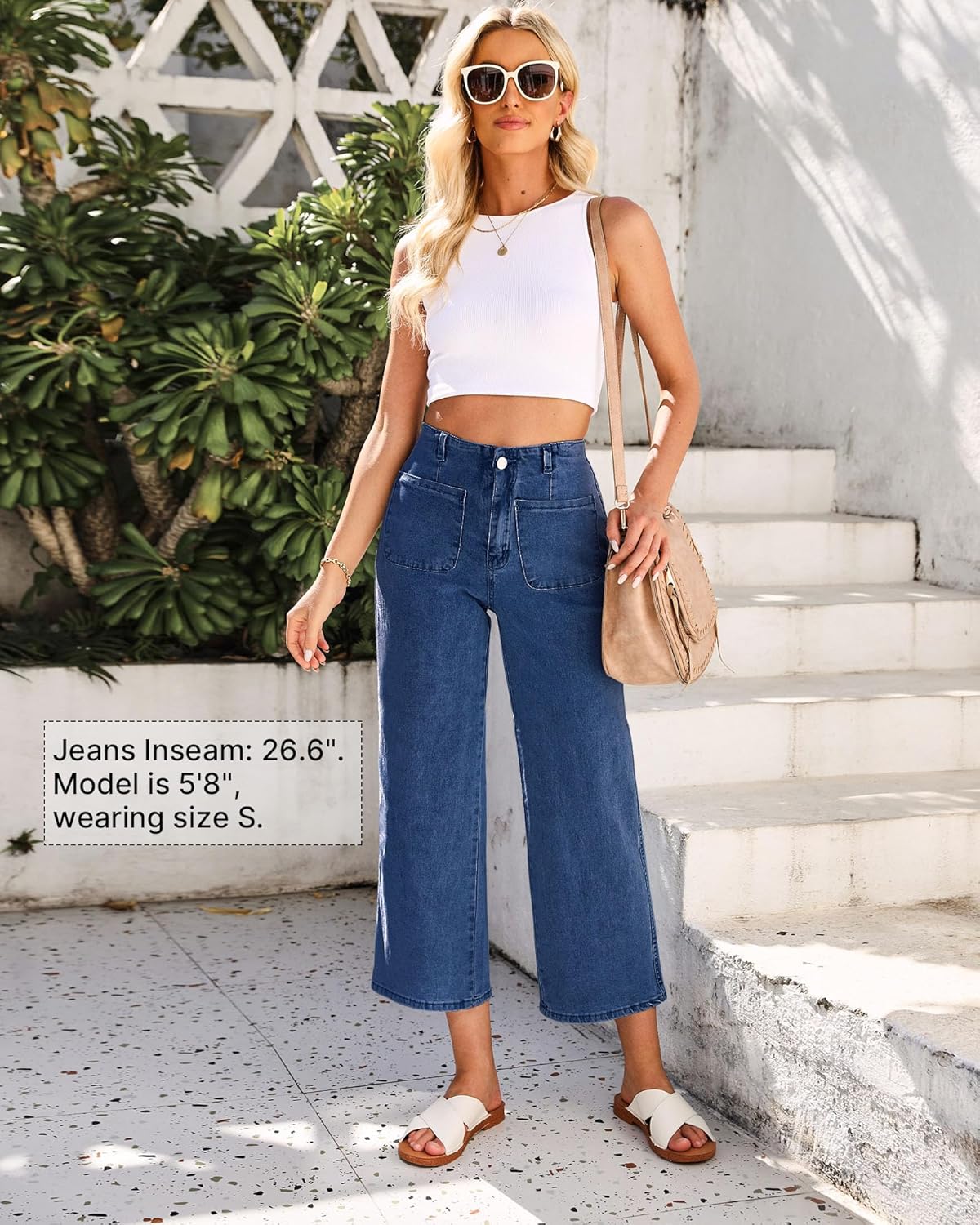 GRAPENT Wide Leg Jeans for Women High Waisted Straight Leg Stretchy Cropped Denim Pants with Pockets Jean TrousersDarkness Blue
