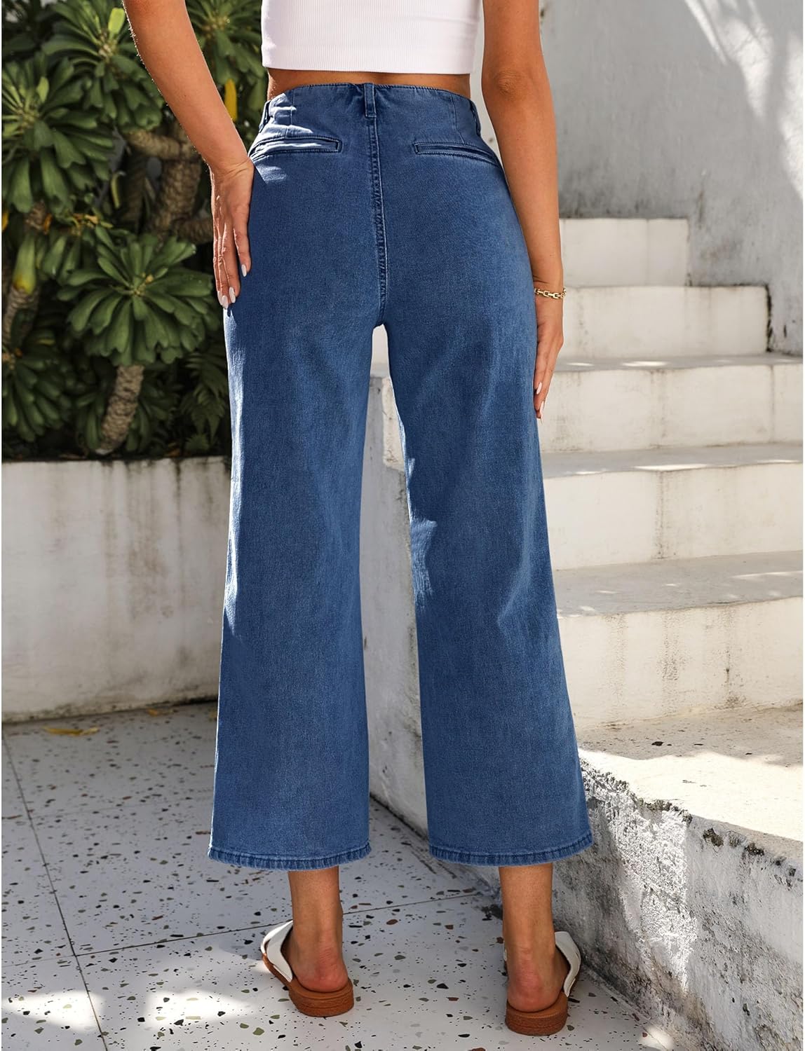 GRAPENT Wide Leg Jeans for Women High Waisted Straight Leg Stretchy Cropped Denim Pants with Pockets Jean TrousersDarkness Blue