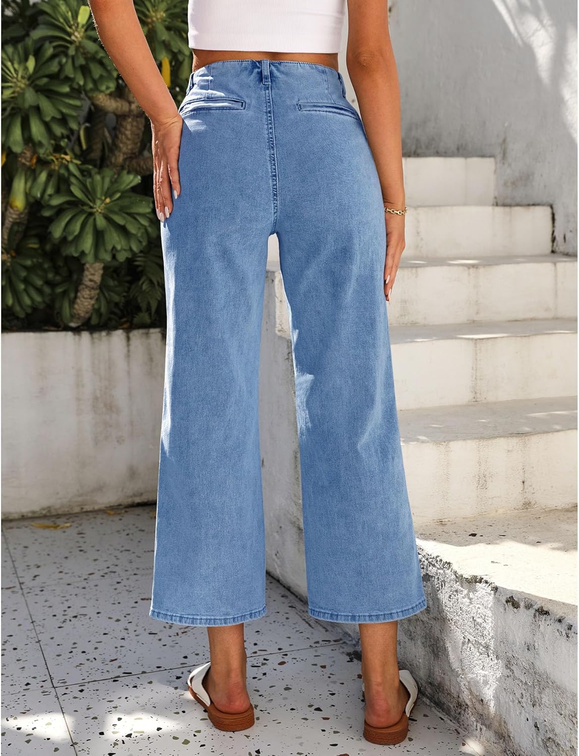 GRAPENT Wide Leg Jeans for Women High Waisted Straight Leg Stretchy Cropped Denim Pants with Pockets Jean TrousersMedium Blue