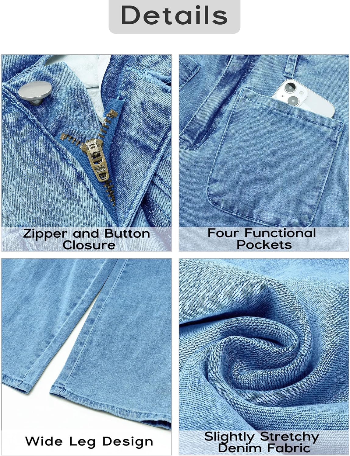 GRAPENT Wide Leg Jeans for Women High Waisted Straight Leg Stretchy Cropped Denim Pants with Pockets Jean TrousersMedium Blue