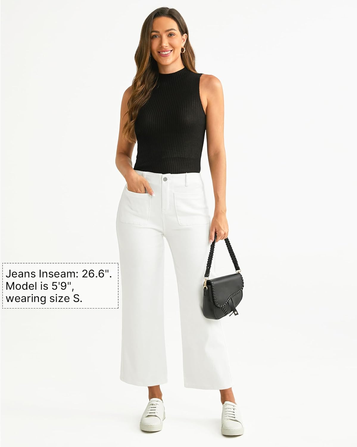 GRAPENT Wide Leg Jeans for Women High Waisted Straight Leg Stretchy Cropped Denim Pants with Pockets Jean TrousersOffwhite