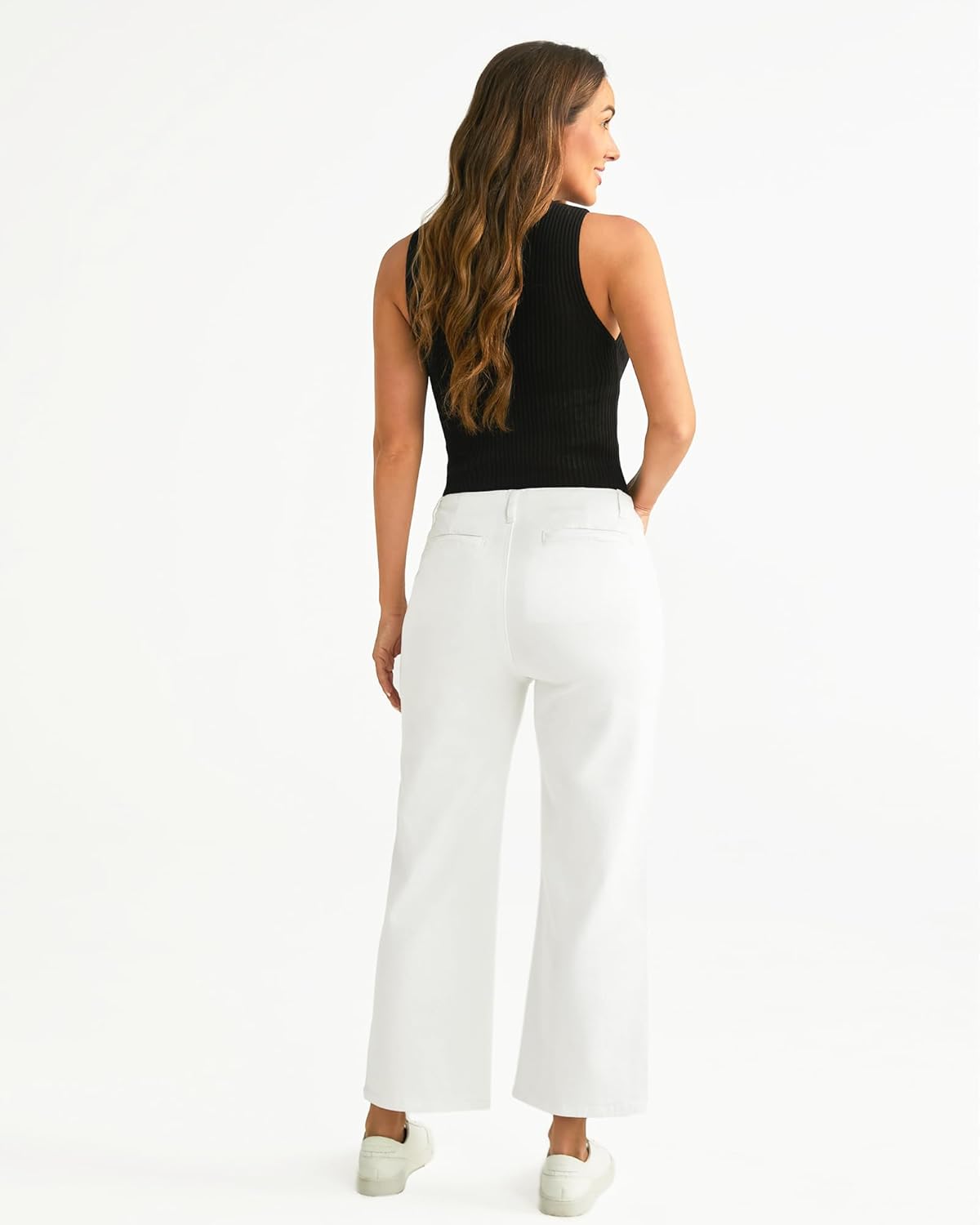 GRAPENT Wide Leg Jeans for Women High Waisted Straight Leg Stretchy Cropped Denim Pants with Pockets Jean TrousersOffwhite