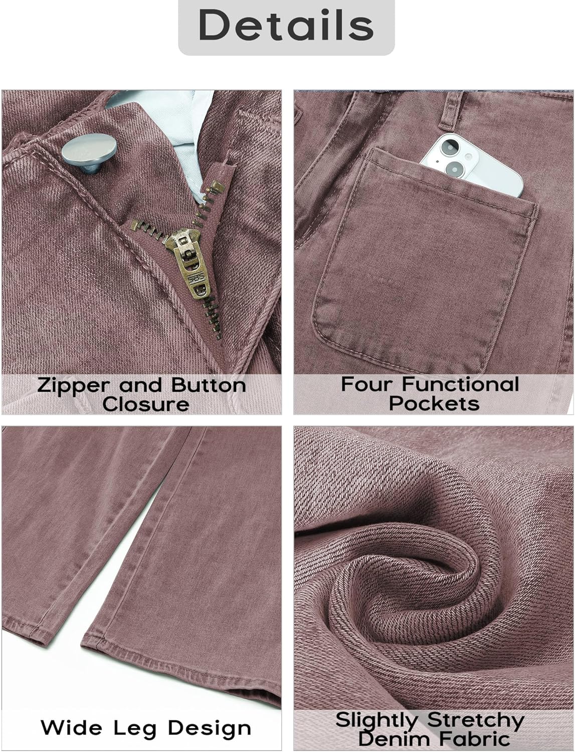 GRAPENT Wide Leg Jeans for Women High Waisted Straight Leg Stretchy Cropped Denim Pants with Pockets Jean TrousersPecan Brown