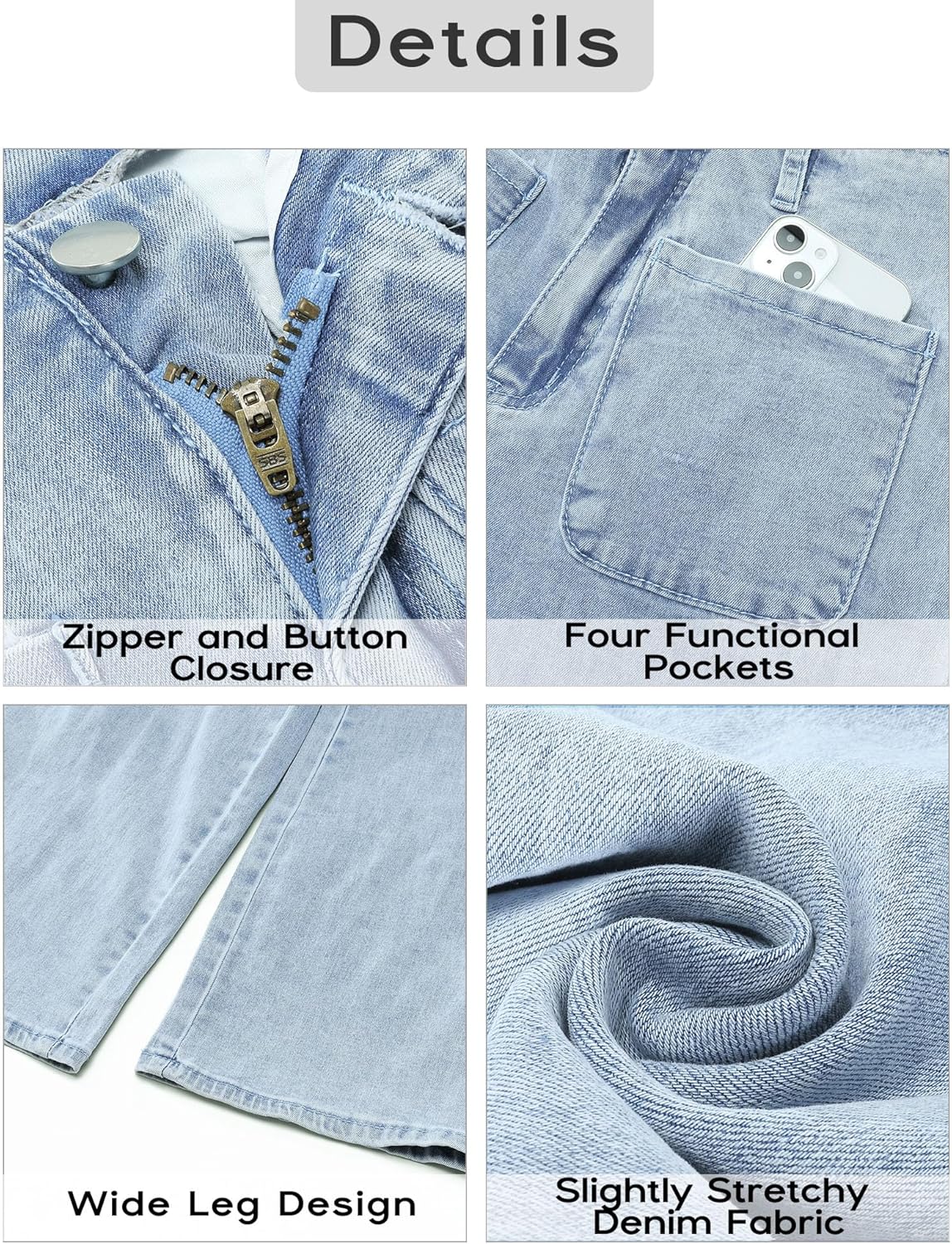 GRAPENT Wide Leg Jeans for Women High Waisted Straight Leg Stretchy Cropped Denim Pants with Pockets Jean TrousersVintage Light Wash