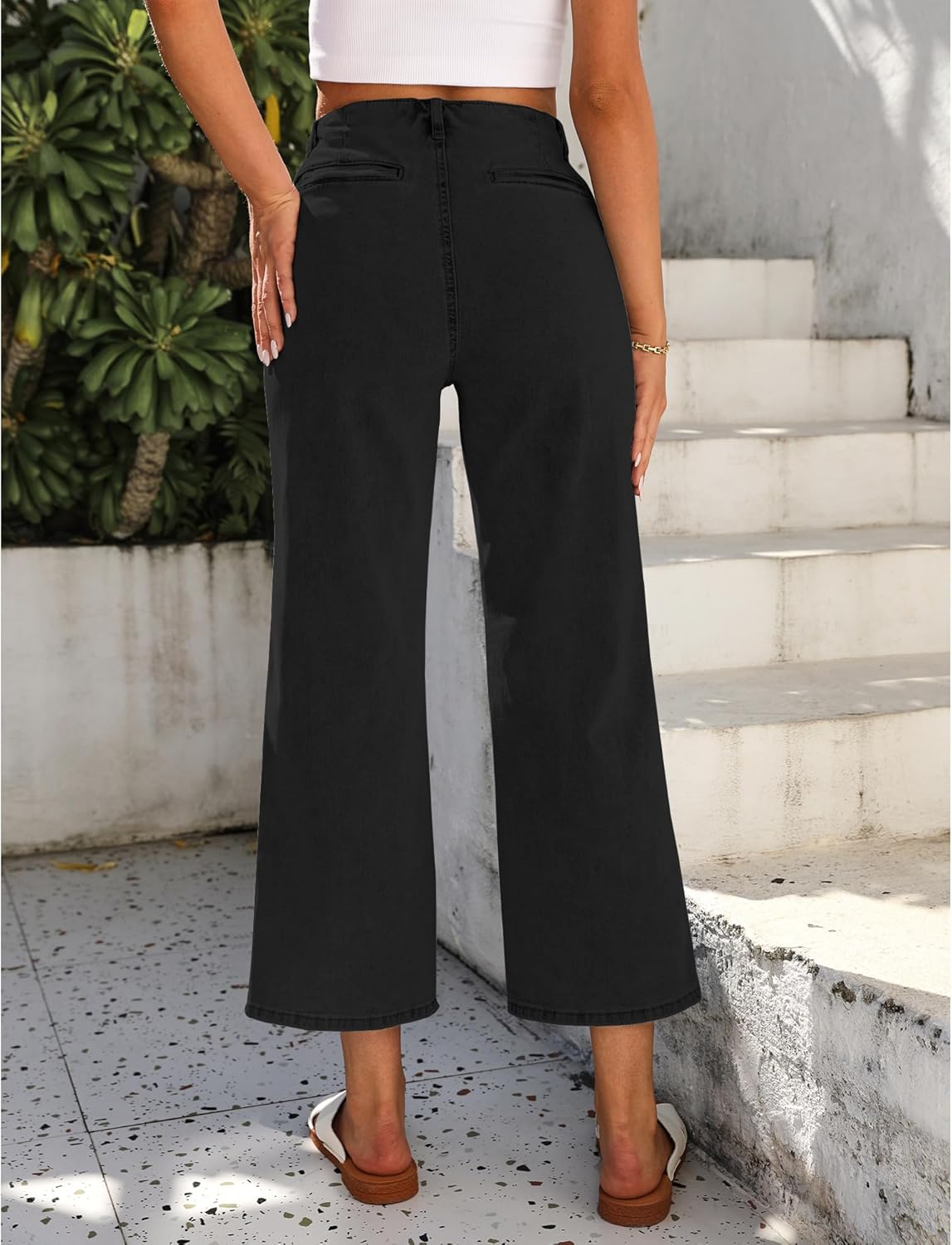 GRAPENT Wide Leg Jeans for Women High Waisted Straight Leg Stretchy Cropped Denim Pants with Pockets Jean TrousersWashed Black