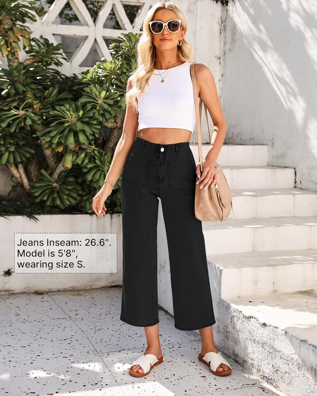 GRAPENT Wide Leg Jeans for Women High Waisted Straight Leg Stretchy Cropped Denim Pants with Pockets Jean TrousersWashed Black