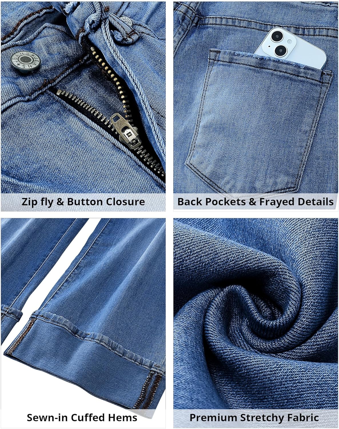 GRAPENT Wide Leg Jeans for Women High Waisted Stretchy Denim Capri Pants Fold Hem Cropped Baggy Capris Jeans with PocketClassic Blue