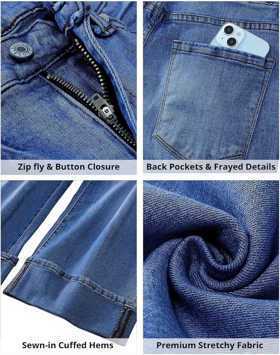 GRAPENT Wide Leg Jeans for Women High Waisted Stretchy Denim Capri Pants Fold Hem Cropped Baggy Capris Jeans with PocketDark Blue