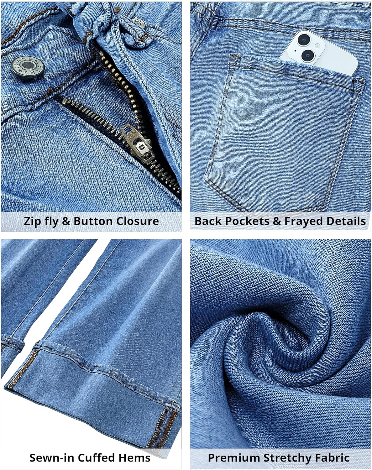 GRAPENT Wide Leg Jeans for Women High Waisted Stretchy Denim Capri Pants Fold Hem Cropped Baggy Capris Jeans with PocketMedium Blue