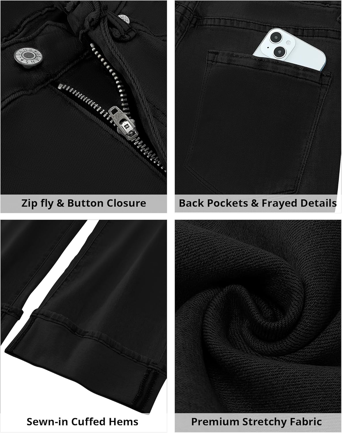 GRAPENT Wide Leg Jeans for Women High Waisted Stretchy Denim Capri Pants Fold Hem Cropped Baggy Capris Jeans with PocketTrue Black