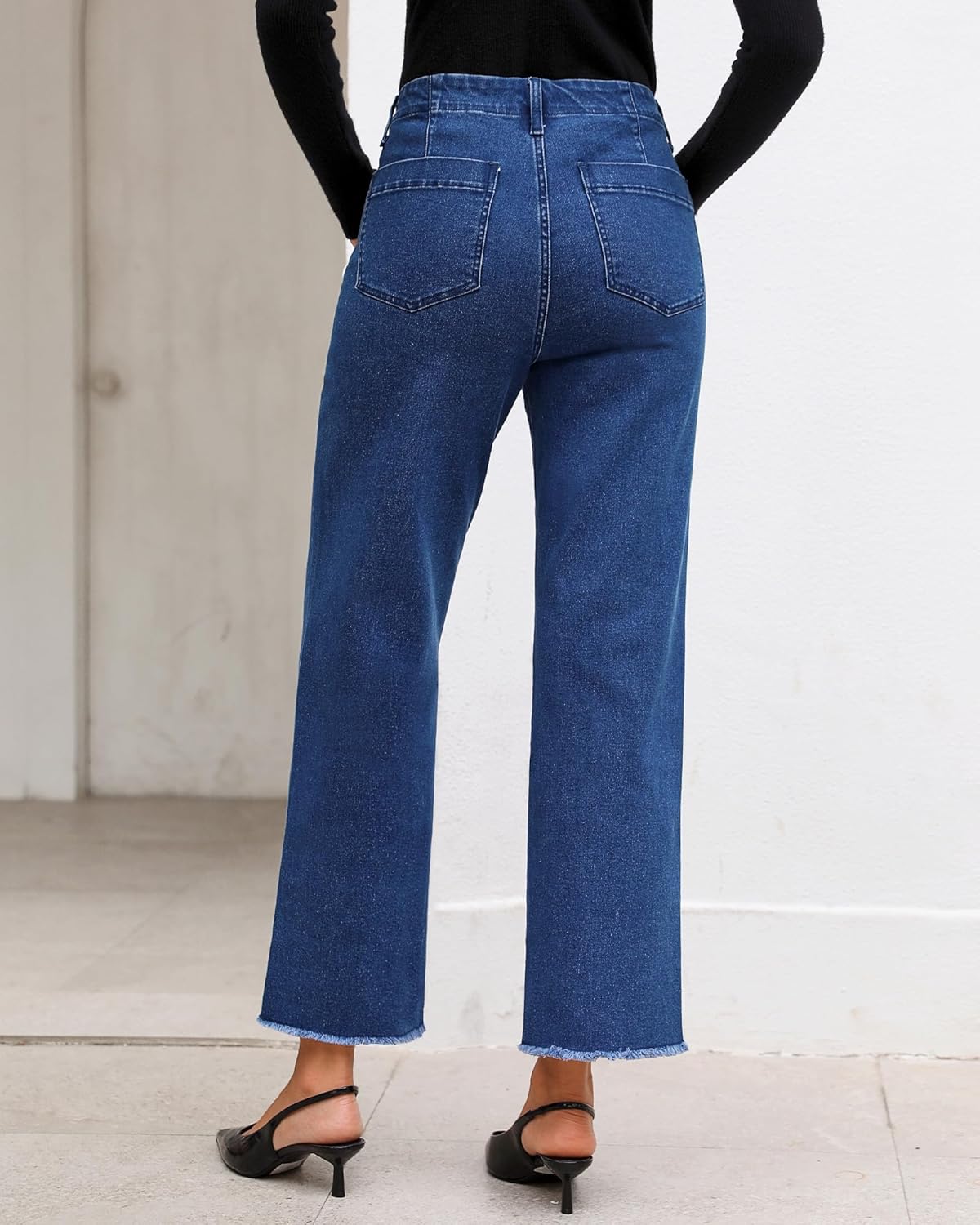 GRAPENT Wide Leg Jeans for Women High Waisted Trendy Jeans Denim Pants Stretchy Baggy with PocketsClassic Blue