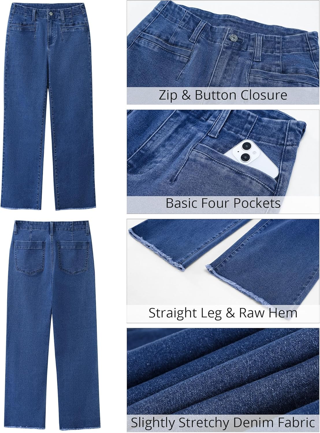 GRAPENT Wide Leg Jeans for Women High Waisted Trendy Jeans Denim Pants Stretchy Baggy with PocketsClassic Blue