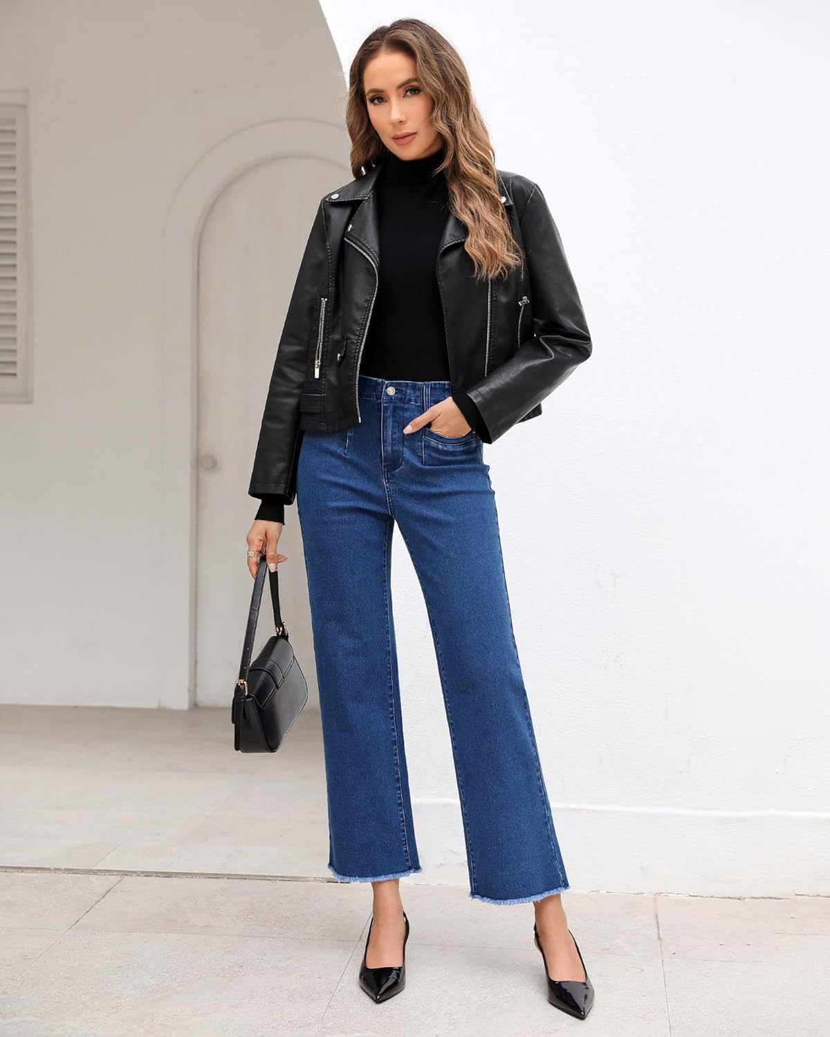 GRAPENT Wide Leg Jeans for Women High Waisted Trendy Jeans Denim Pants Stretchy Baggy with PocketsClassic Blue