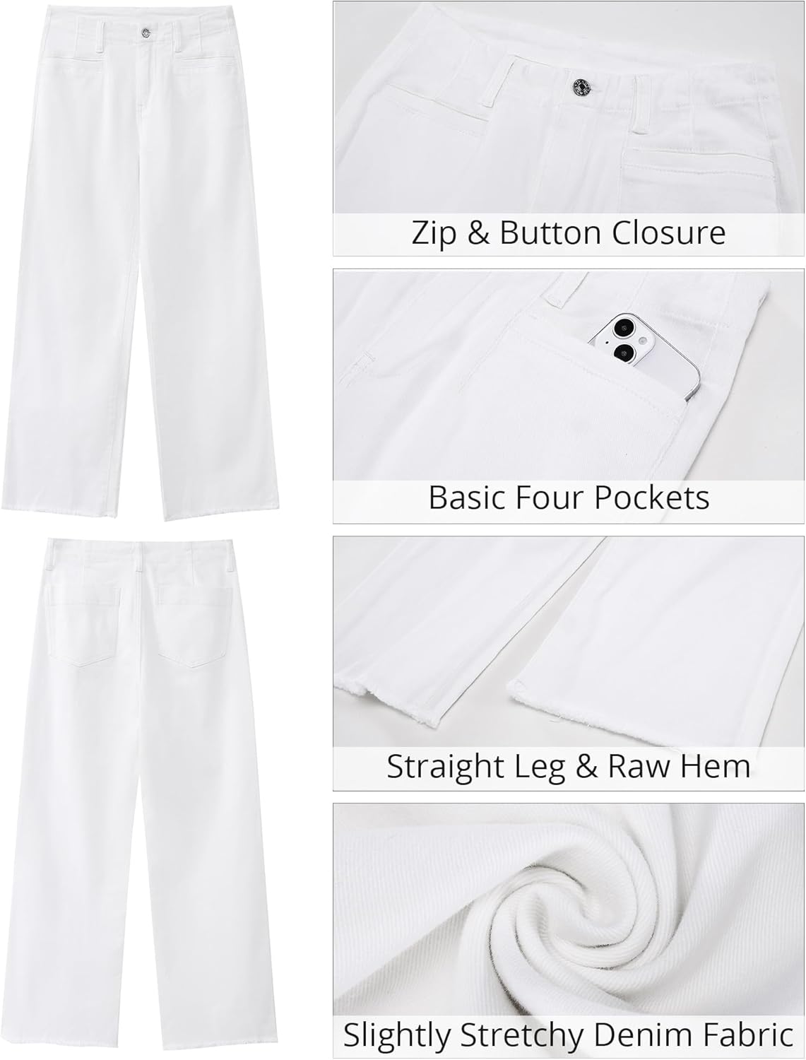 GRAPENT Wide Leg Jeans for Women High Waisted Trendy Jeans Denim Pants Stretchy Baggy with PocketsCream White