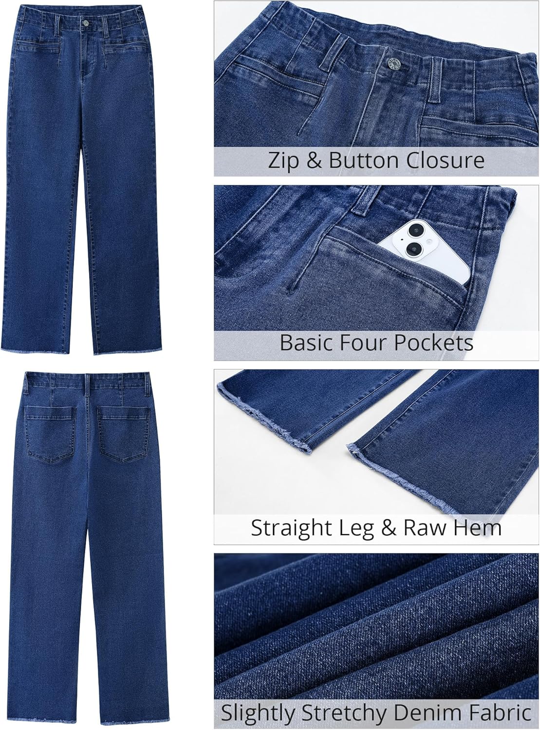 GRAPENT Wide Leg Jeans for Women High Waisted Trendy Jeans Denim Pants Stretchy Baggy with PocketsDark Blue