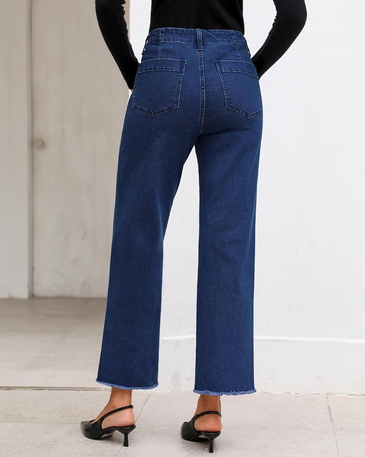 GRAPENT Wide Leg Jeans for Women High Waisted Trendy Jeans Denim Pants Stretchy Baggy with PocketsDark Blue