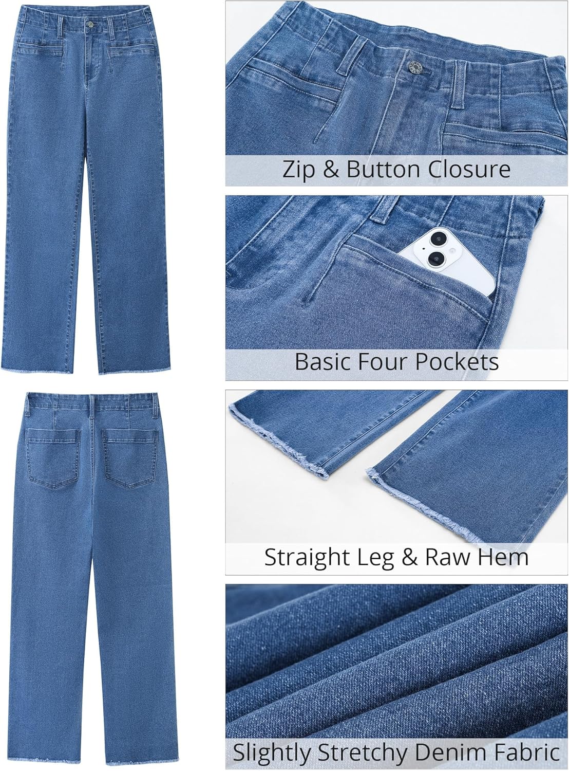 GRAPENT Wide Leg Jeans for Women High Waisted Trendy Jeans Denim Pants Stretchy Baggy with PocketsMedium Blue