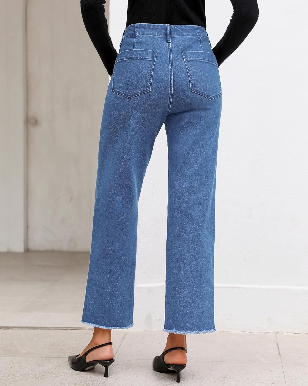 GRAPENT Wide Leg Jeans for Women High Waisted Trendy Jeans Denim Pants Stretchy Baggy with PocketsMedium Blue