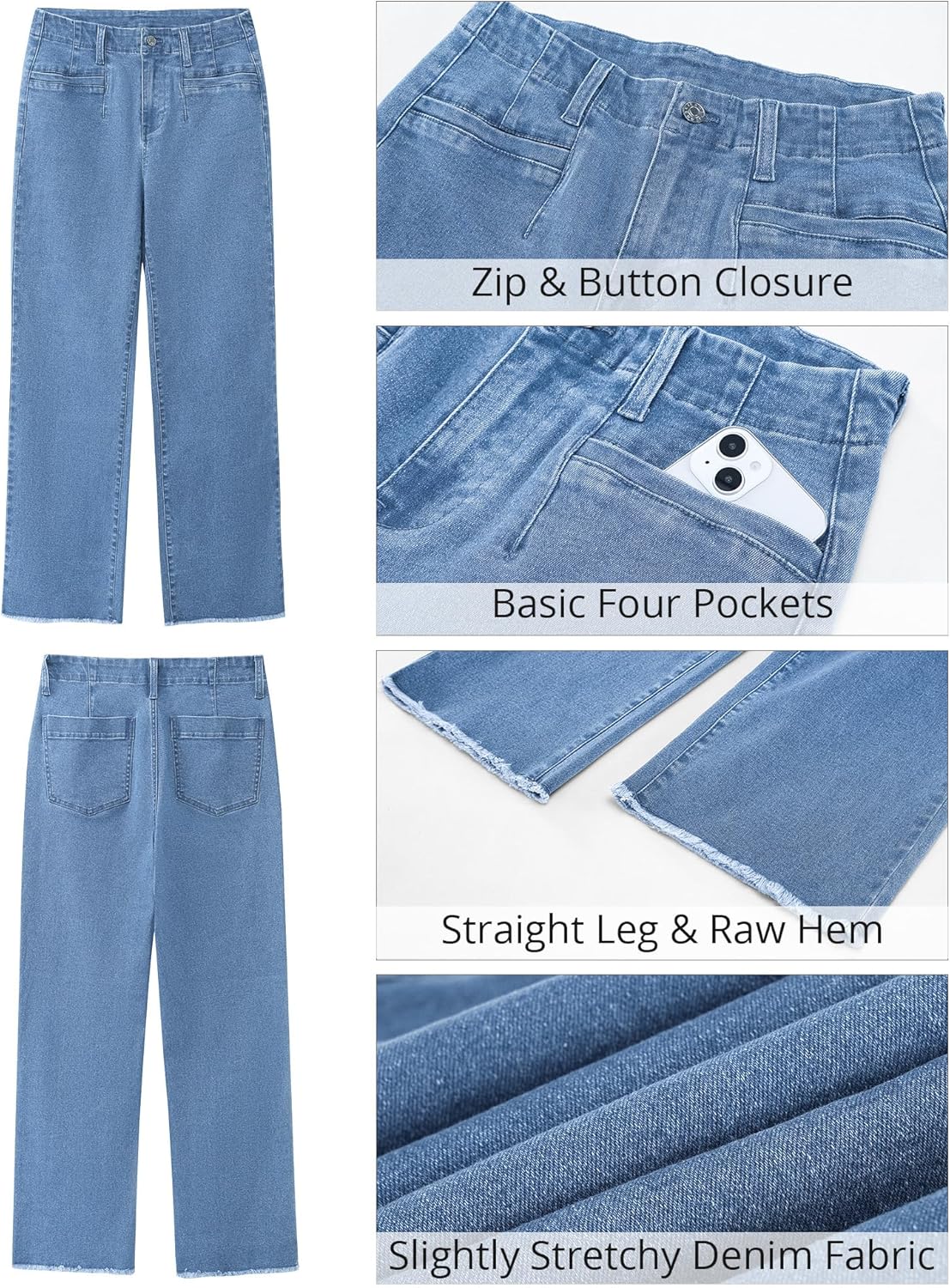GRAPENT Wide Leg Jeans for Women High Waisted Trendy Jeans Denim Pants Stretchy Baggy with PocketsRoadknight Blue