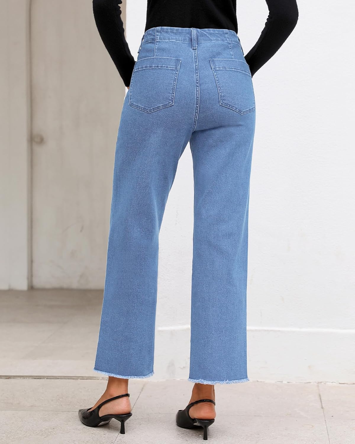 GRAPENT Wide Leg Jeans for Women High Waisted Trendy Jeans Denim Pants Stretchy Baggy with PocketsRoadknight Blue