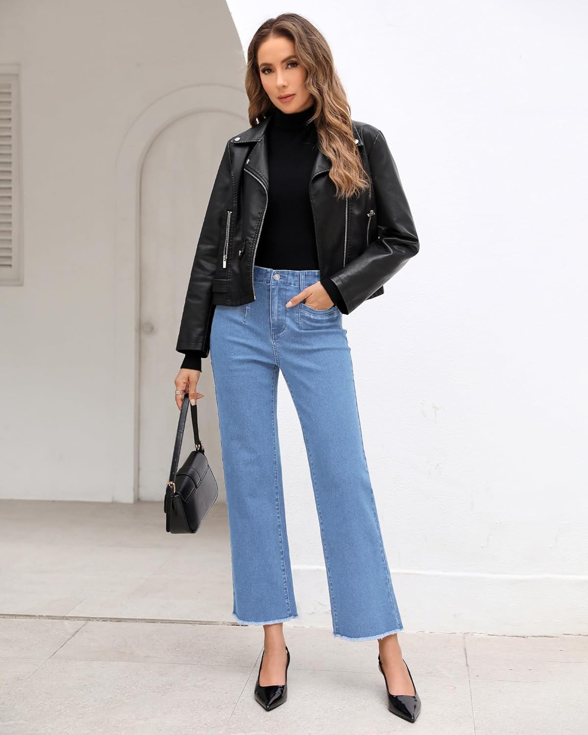GRAPENT Wide Leg Jeans for Women High Waisted Trendy Jeans Denim Pants Stretchy Baggy with PocketsRoadknight Blue