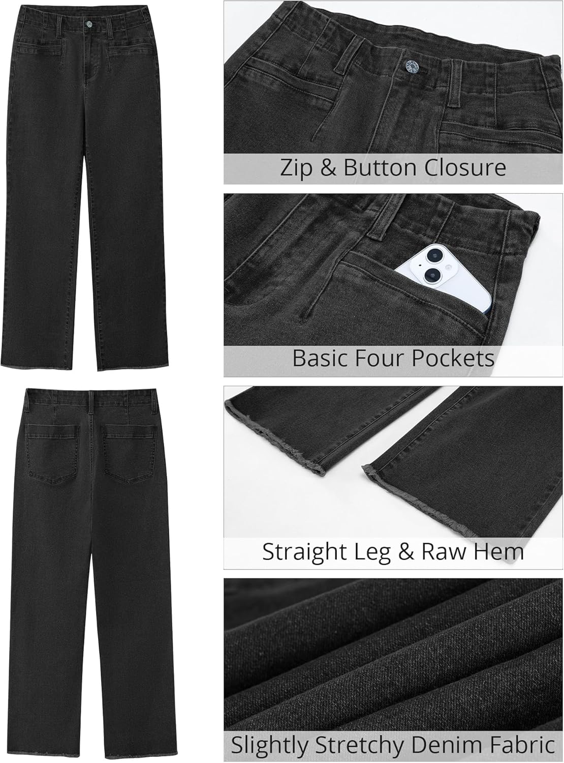 GRAPENT Wide Leg Jeans for Women High Waisted Trendy Jeans Denim Pants Stretchy Baggy with PocketsWashed Black