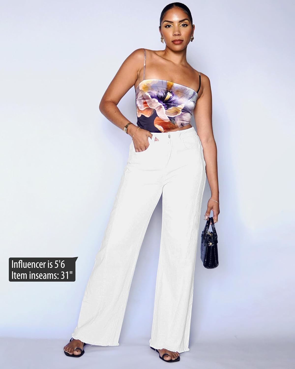 GRAPENT Wide Leg Jeans for Women High Waisted Trendy Strechy Denim Pants Side Seam Frayed Hem Baggy Work Trouser JeansCream White