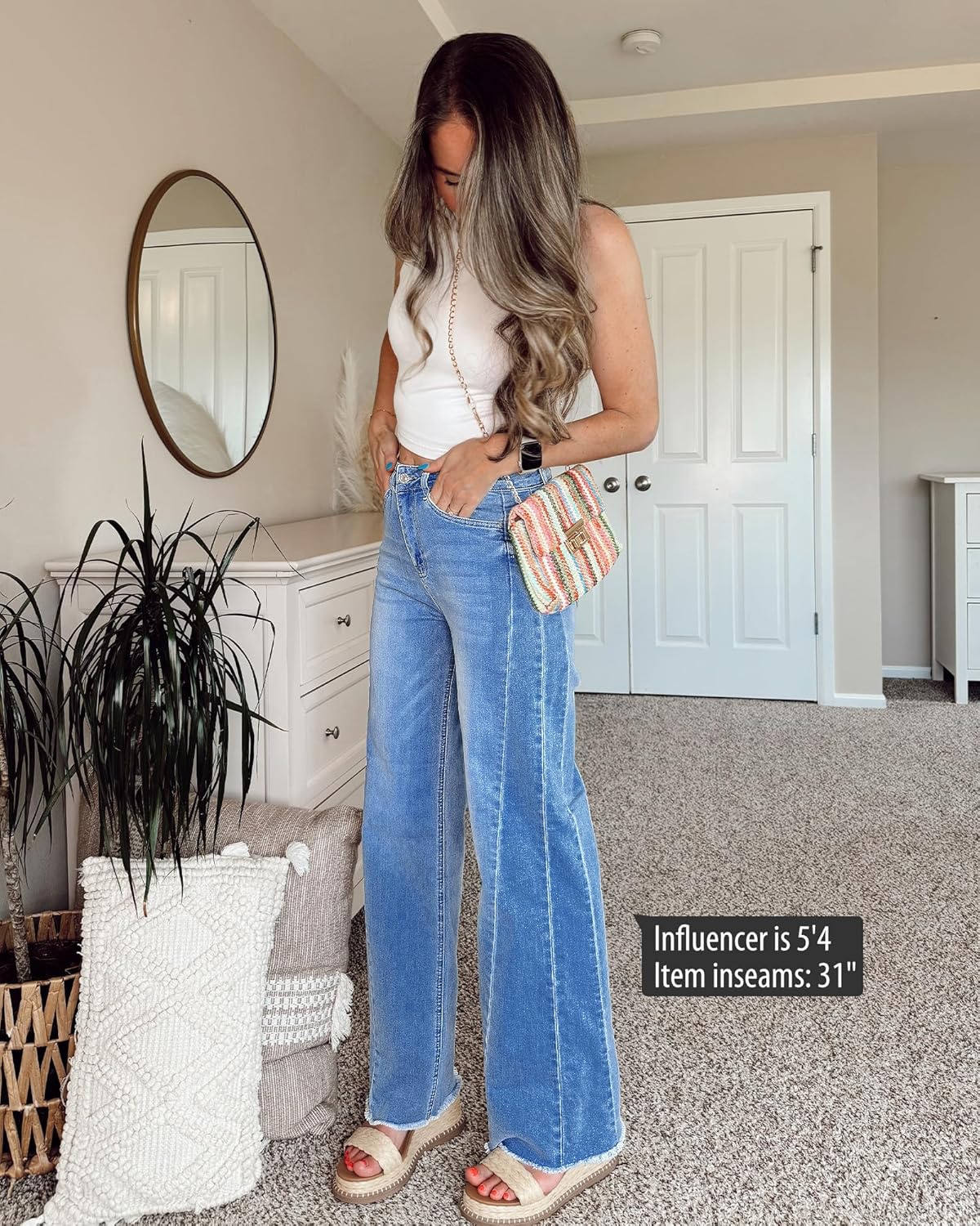 GRAPENT Wide Leg Jeans for Women High Waisted Trendy Strechy Denim Pants Side Seam Frayed Hem Baggy Work Trouser JeansMedium Blue