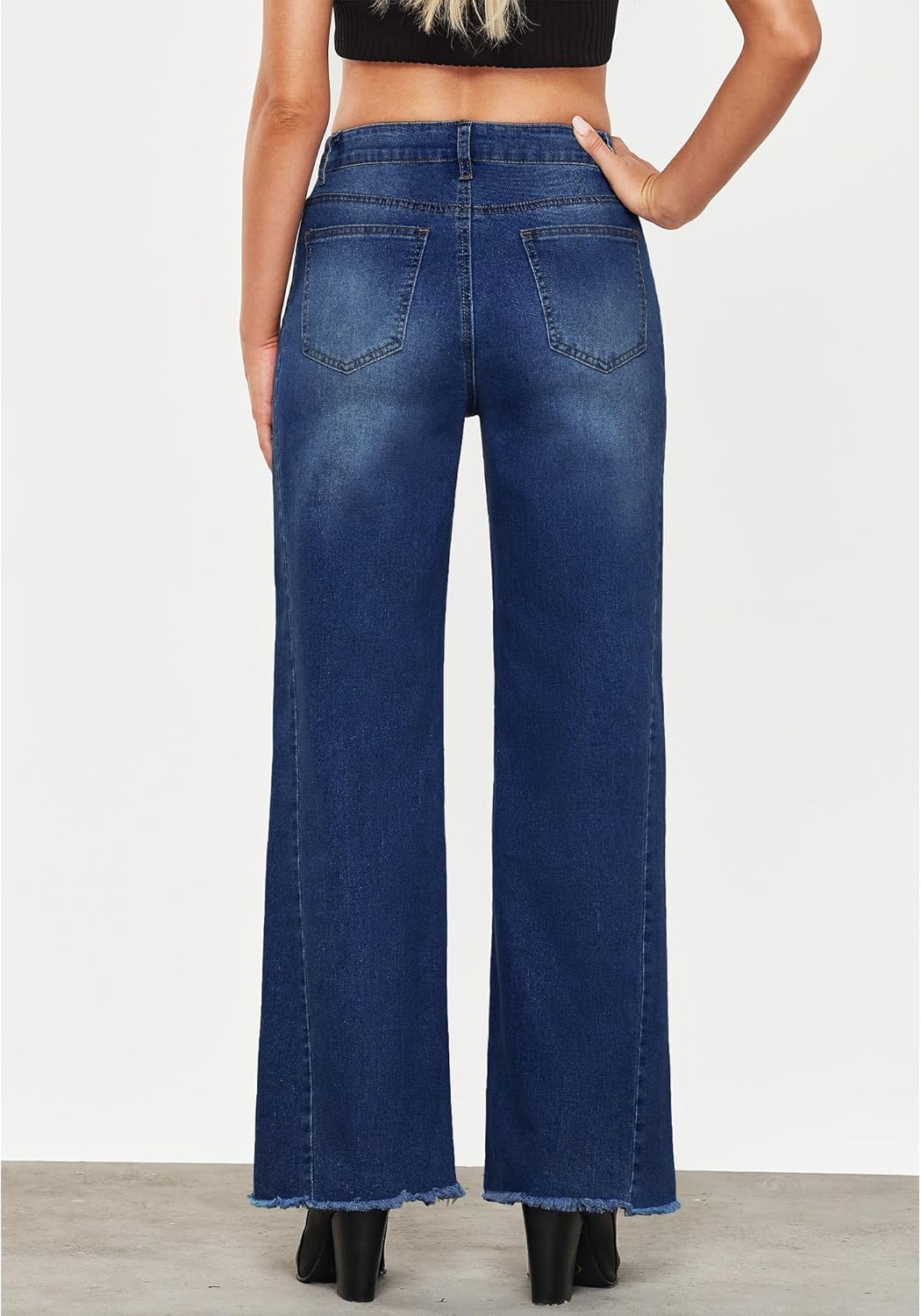 GRAPENT Wide Leg Jeans for Women High Waisted Trendy Strechy Denim Pants Side Seam Frayed Hem Baggy Work Trouser JeansNightfall Blue