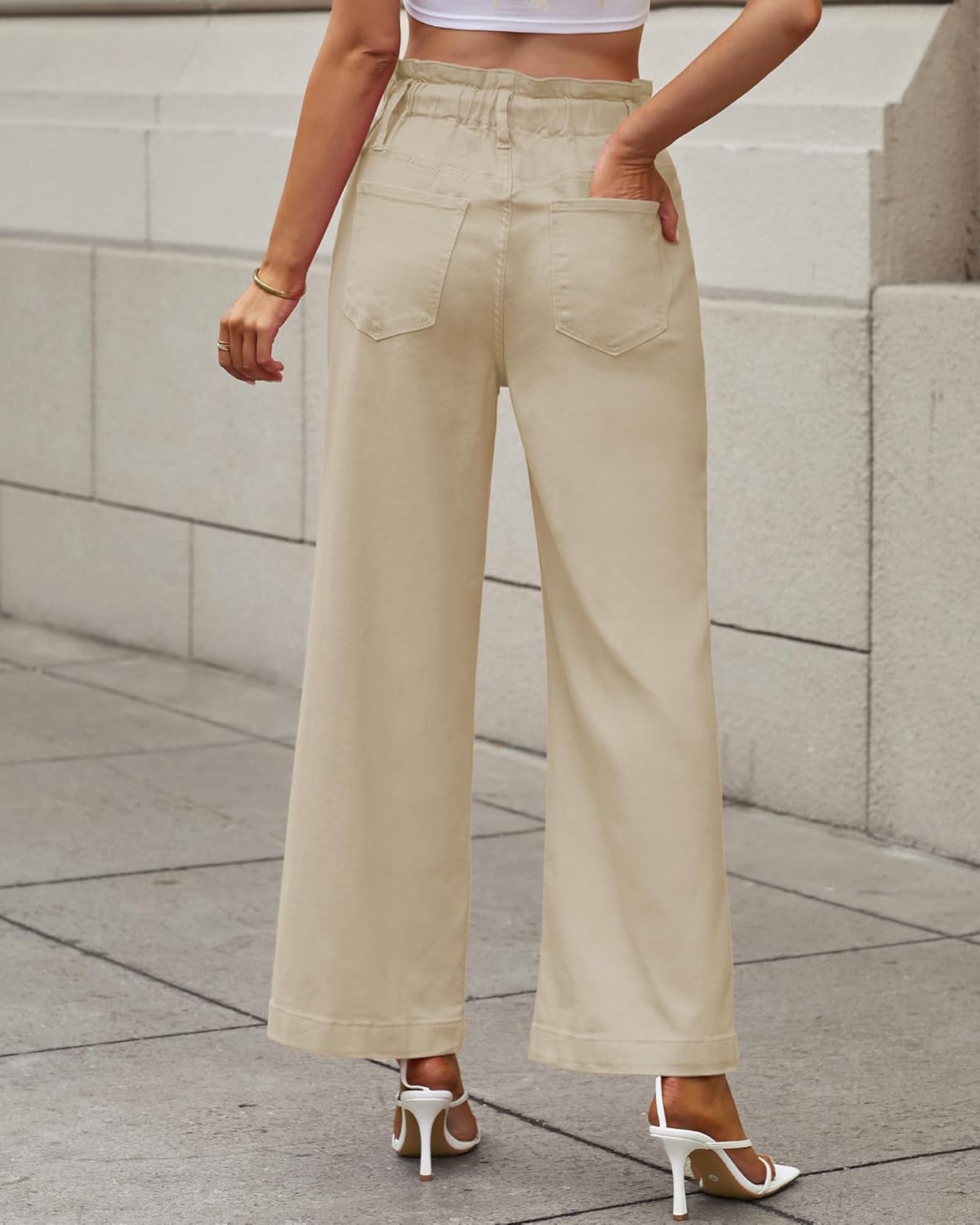 GRAPENT Wide Leg Jeans for Women Stretch High Wasited Elastic Waist Bell Bottom Baggy Y2K PantsAlmond Milk