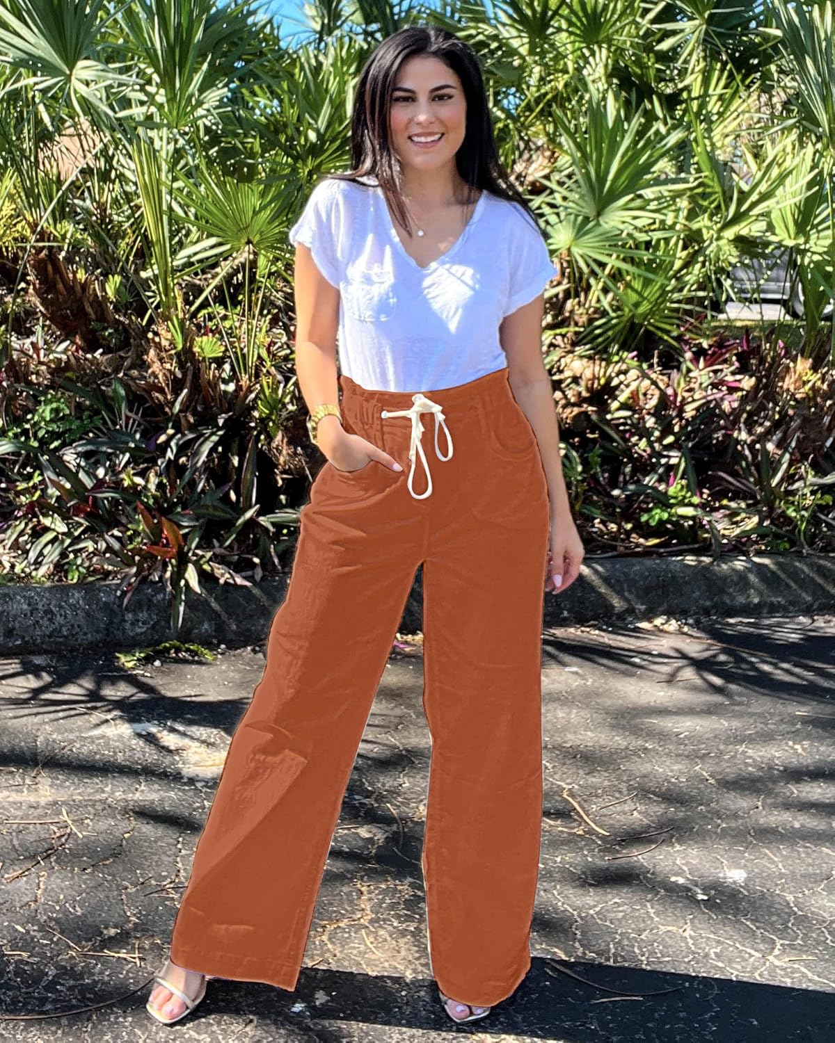 GRAPENT Wide Leg Jeans for Women Stretch High Wasited Elastic Waist Bell Bottom Baggy Y2K PantsApricot Orange