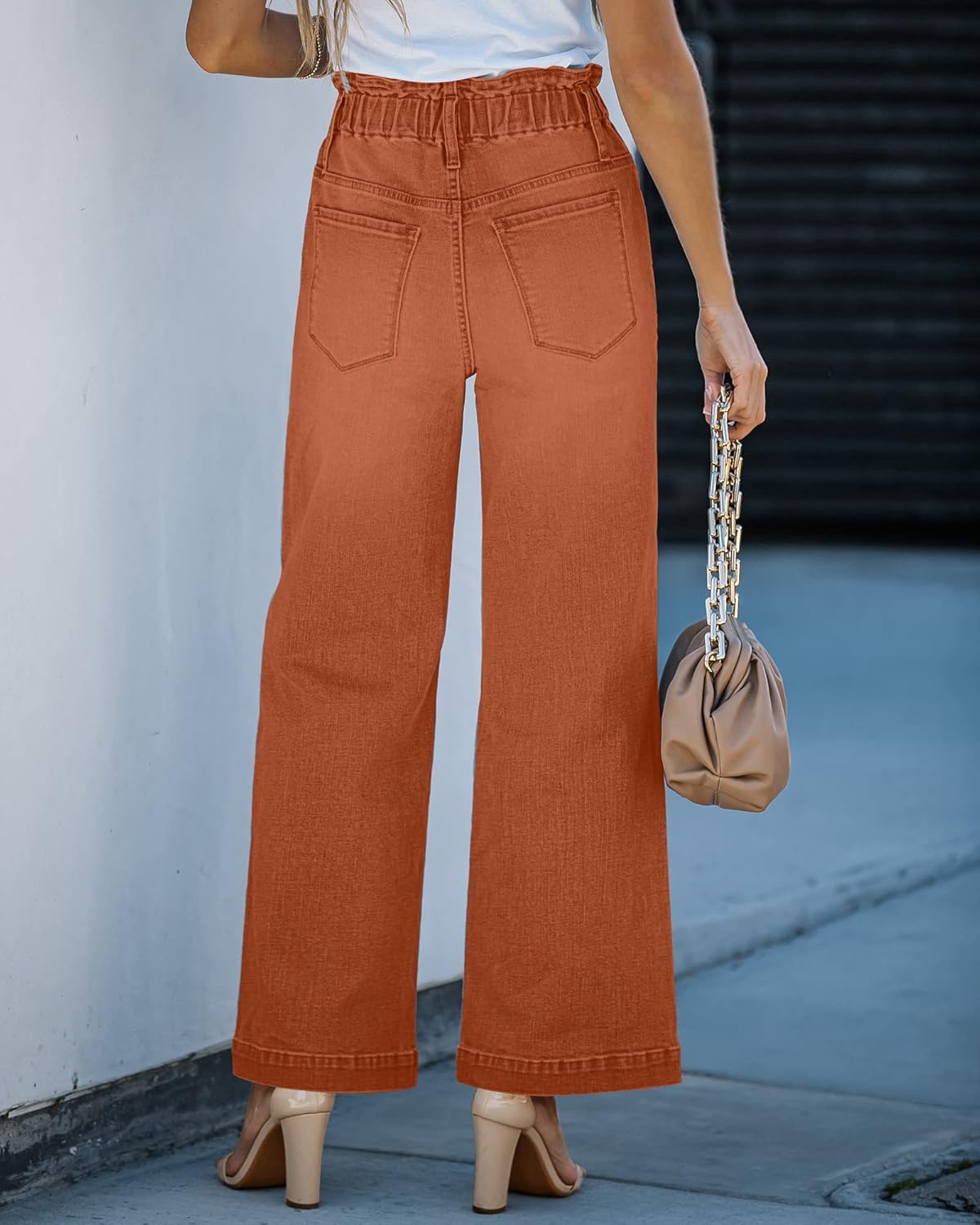 GRAPENT Wide Leg Jeans for Women Stretch High Wasited Elastic Waist Bell Bottom Baggy Y2K PantsApricot Orange