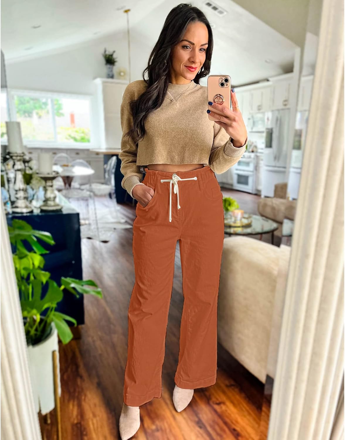 GRAPENT Wide Leg Jeans for Women Stretch High Wasited Elastic Waist Bell Bottom Baggy Y2K PantsApricot Orange