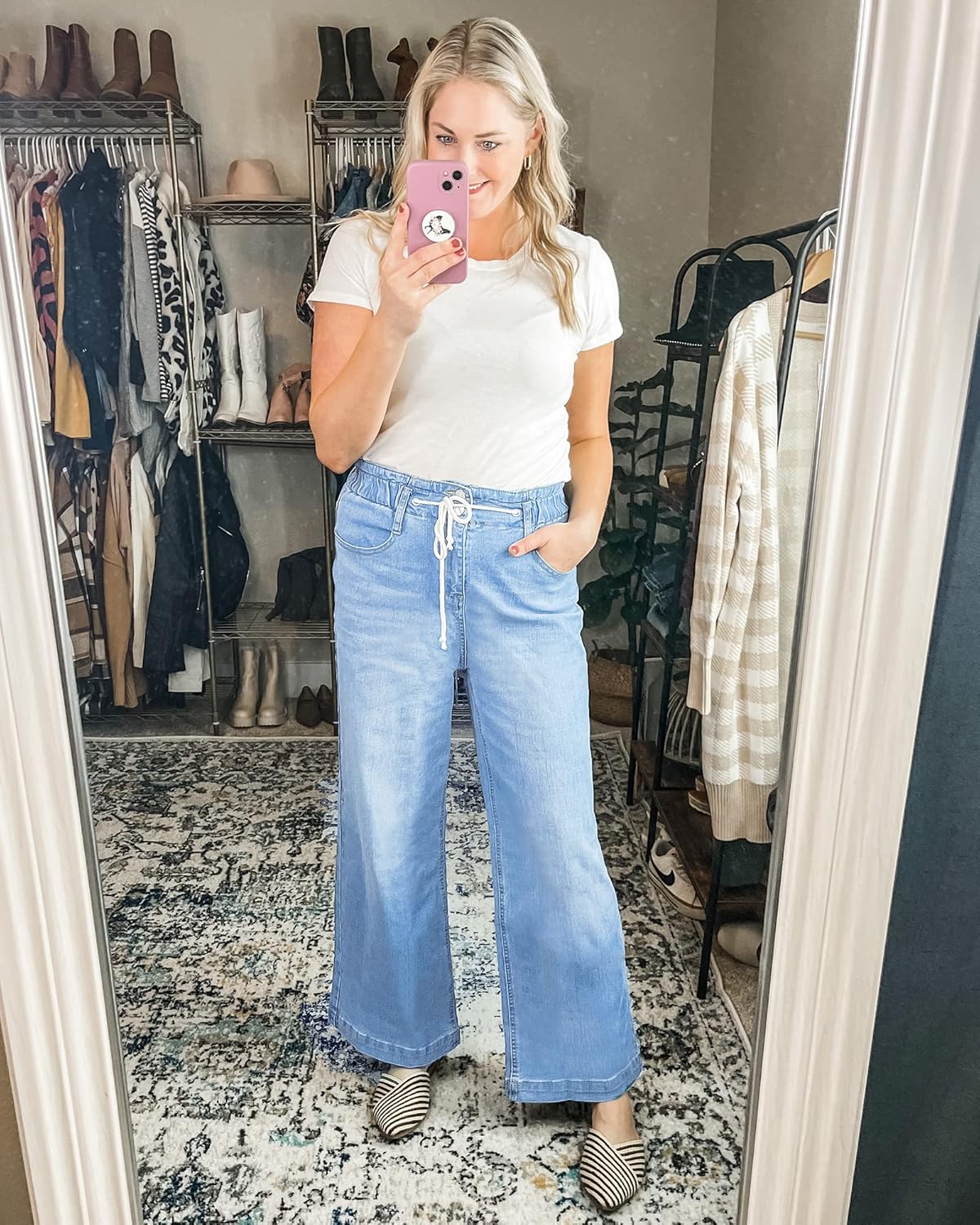 GRAPENT Wide Leg Jeans for Women Stretch High Wasited Elastic Waist Bell Bottom Baggy Y2K PantsAzure Mood