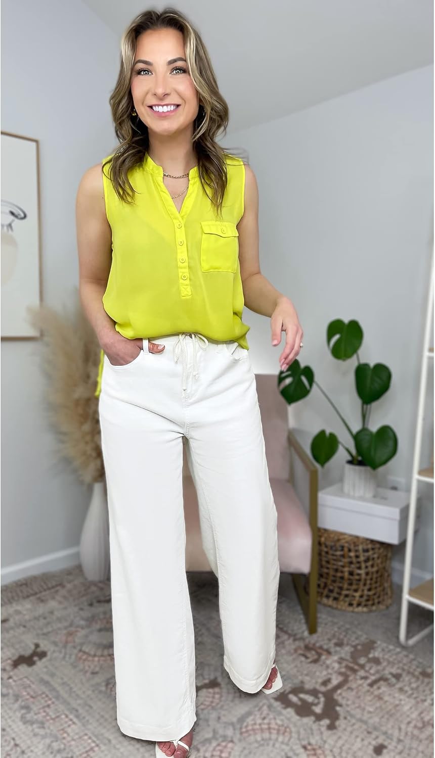 GRAPENT Wide Leg Jeans for Women Stretch High Wasited Elastic Waist Bell Bottom Baggy Y2K PantsBrilliant White