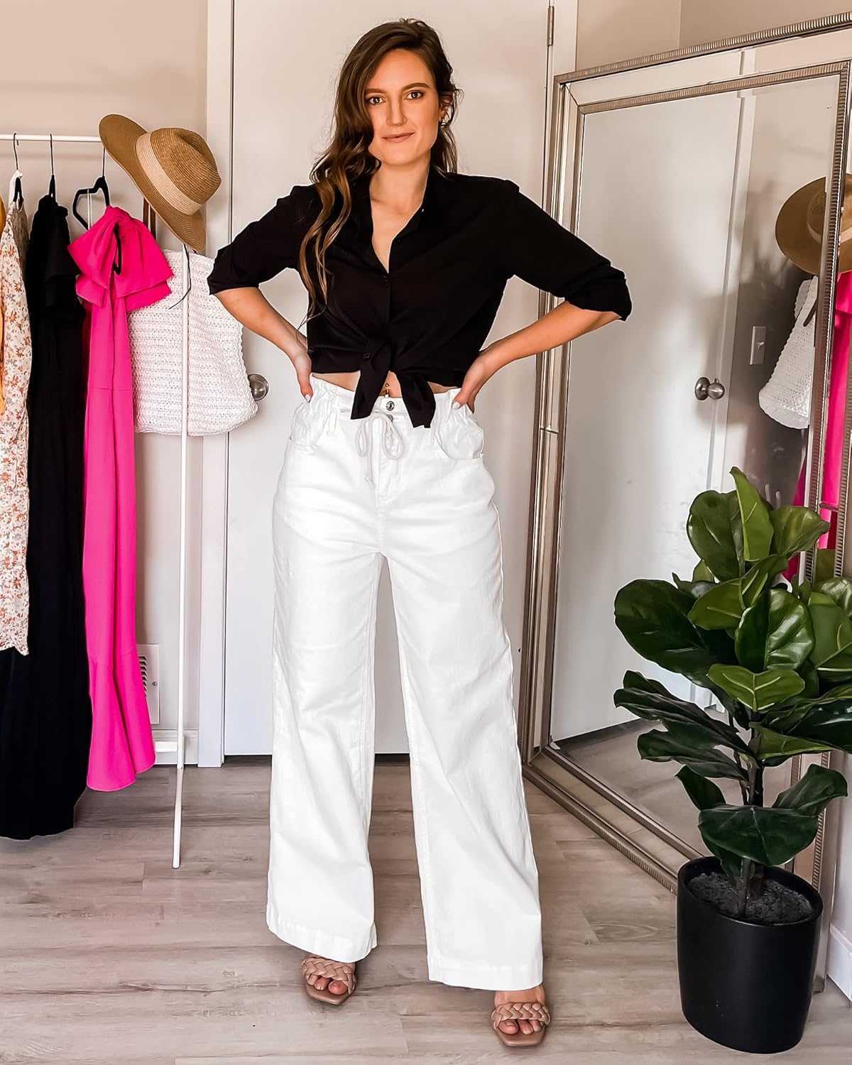 GRAPENT Wide Leg Jeans for Women Stretch High Wasited Elastic Waist Bell Bottom Baggy Y2K PantsBrilliant White
