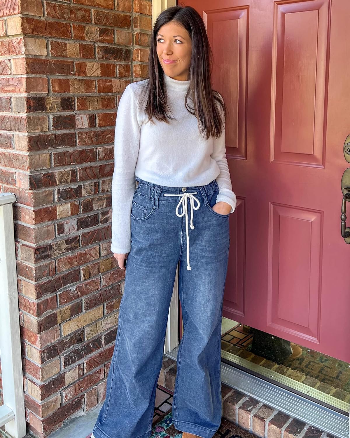 GRAPENT Wide Leg Jeans for Women Stretch High Wasited Elastic Waist Bell Bottom Baggy Y2K PantsClassic Blue